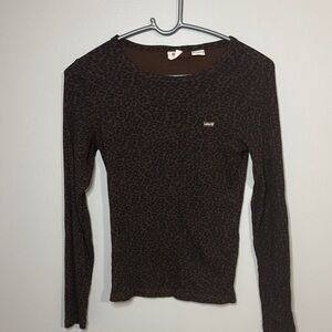 Levi's Women's Dark Brown Leopard-Print Long Sleeve Top